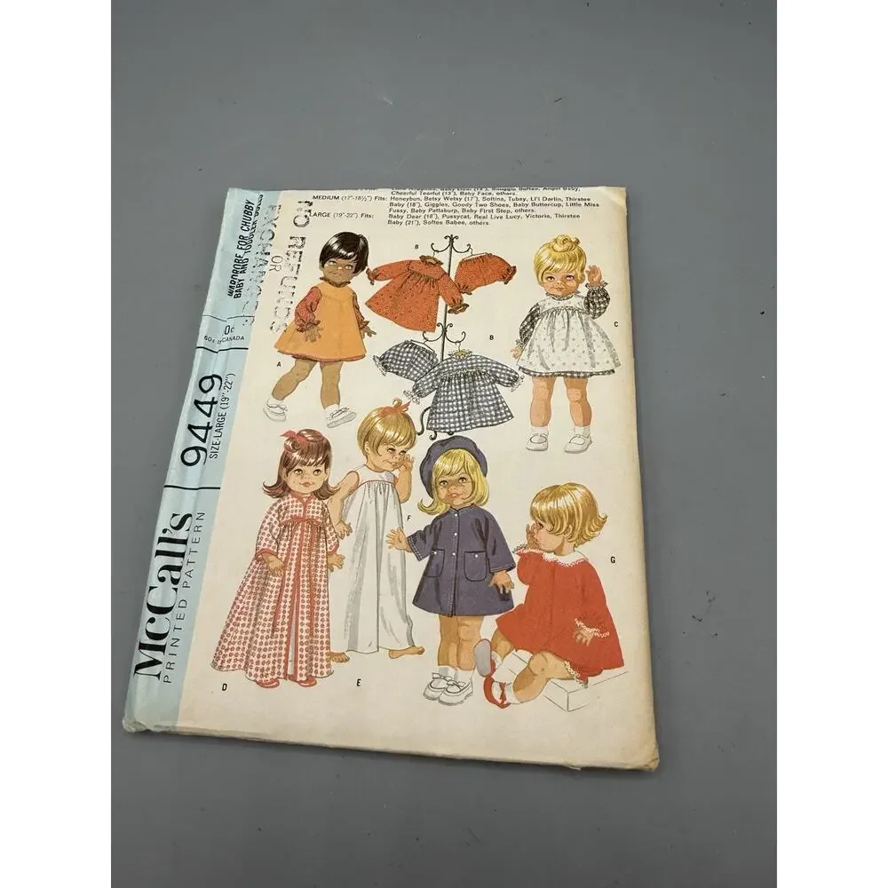 Vintage 1968 McCall’s 9449 Doll Clothes Sewing Pattern Complete Large